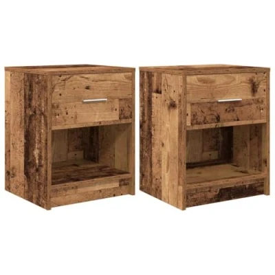 Image of vidaXL 2 Pcs Bedside Cabinets Nightstand with Drawer &amp; Storage, Engineered Wood, Old Wood Finish Bedroom Table, 40x34x50 cm, Brown