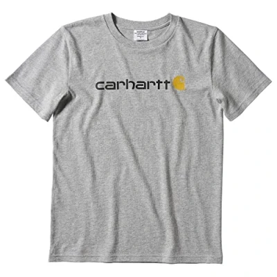 Image of Carhartt Boys&#039; Knit Short Sleeve Crewneck Logo T Shirt, Grey, 5