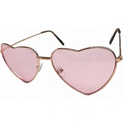 Image of Jokeshop Pink Heart Shaped Glasses Summer Love Festival Sunglasses Hippy Hippie Fancy Dress
