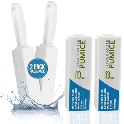 Image of Powerstone Pumice Stone Toilet Bowl Cleaner with Handle (2 Pack) A Reliable and Harmless Solution for Cleaning Limescale Deposits, Hard Water Stains on Toilets, Grills, Tiles, Grout &amp; Pools