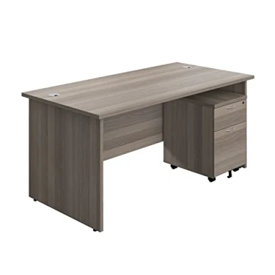 Image of Office Hippo Panel Desk with 2 Mobile Storage Including Filing Drawer, A4, Foolscap, Engineered Wood, Grey Oak, 160 x 80 73 cm