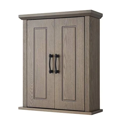 Image of Teamson Home Russell Wooden Bathroom Wall Medicine Cabinet 17.8 cm x 50.8 61.2 Double Doors Salt Oak EHF F0014