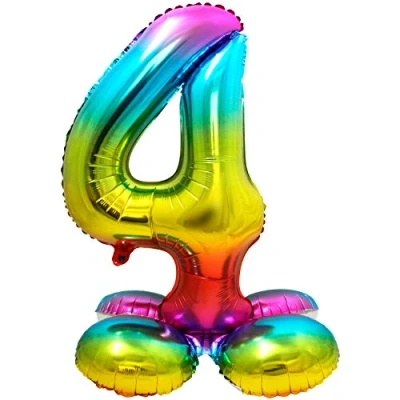 Image of Folat 64294 Foil Balloon Number 4, Rainbow with Base, Costumes