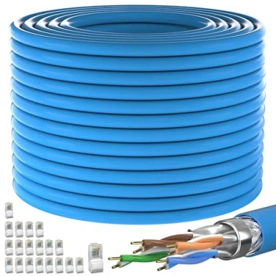 Image of Long Ethernet Cable 150m CAT7 Shielded Network Outdoor Indoor, High Speed Shearable Internet Cable, 24AWG PiMF Gigabit LAN 10Gbps 600MHz Broadband Patch 20 Free RJ45 connectors