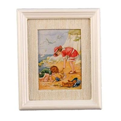 Image of Melody Jane Dolls House Miniature Day at the Beach Picture Painting White Frame