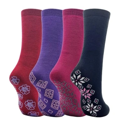 Image of SOCK TEC 4 Pairs Ladies Thermal Slipper Bed Socks Non Slip Silicone Grippers Winter Warm UK 7