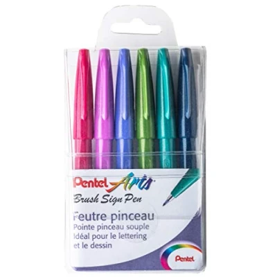Image of Pentel Brush Sign Pen SES15C 12, Fibre Tip Pen, Like Pochette de 6 Trendy.