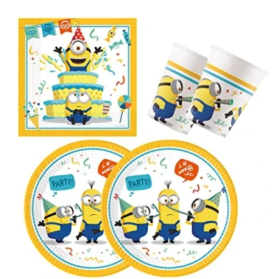 Image of Procos 10137423 Party Set S Minions: Rise of Gru, 52 Piece Set, 16 Plates, Cups, 20 Napkins, Disposable Tableware, Table Decoration