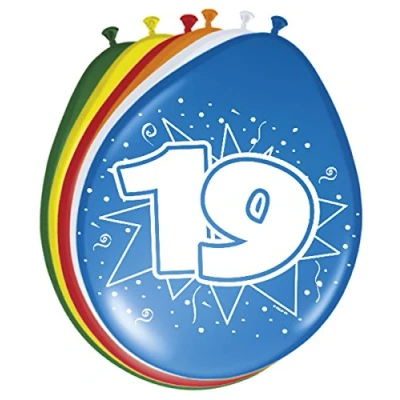 Image of Folat 08220 19th Birthday Balloons 30cm 8 pieces, Multi Colors, 19
