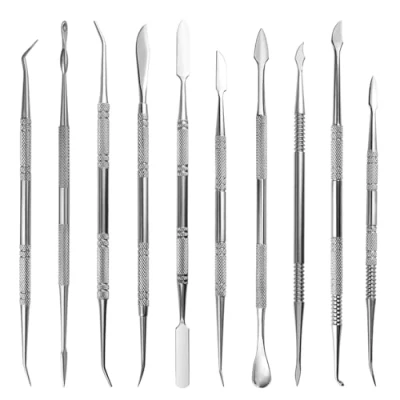 Image of TOVOT 10PCS Stainless Steel Double Sided Wax Carving Tools Metal Sculpting Clay Modeling (Silver)