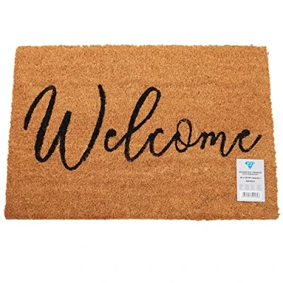 Image of Natural Coir Mat Printed Patterned Dirt Trapper Indoor/Outdoor Door Welcome Non Slip PVC Backed Doormat 60cm x 40cm (Welcome 1)