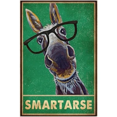 Image of Rustic Retro Metal Tin Sign Smartarse Donkey Poster Bathroom Signs Wall Decor Vintage Farmhouse Home Restroom Toilet Bath 12x16 Inch