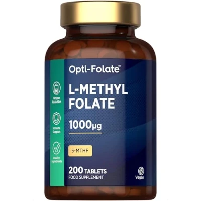 Image of L Methylfolate 5 MTHF 1000ug 200 Vegan Tablets Active Form of Folic Acid by Opti Folate