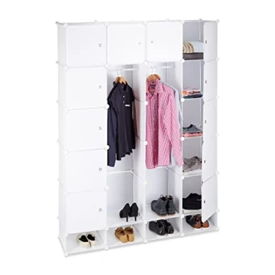 Image of Relaxdays Modular Wardrobe, 18 Compartments, Plastic Closet, Shoe Cabinet 145x200 cm, White