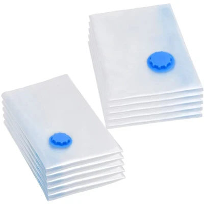 Image of vidaXL Vacuum Travel Storage Bags Pack of 10, Reusable, Mould and Water Proof, Easy to Use Slider Seal, Transparent Blue, Various Sizes (L &amp; M)