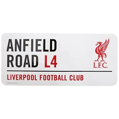 Image of Liverpool FC Official Anfield Road Football Crest Street Sign (One Size) (White/Black/Red)