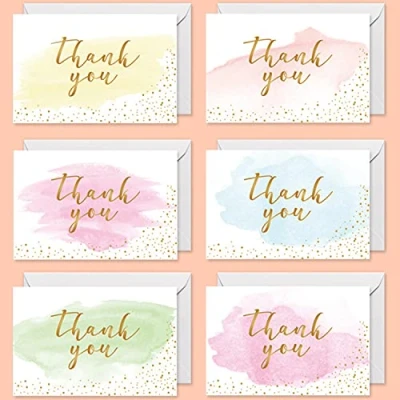 Image of Thank You Cards, Gold and Watercolor Greeting Cards Bulk Set of 36 Blank with Stickers Envelopes,Perfect for Birthdays Baby Showers Teachers Wedding