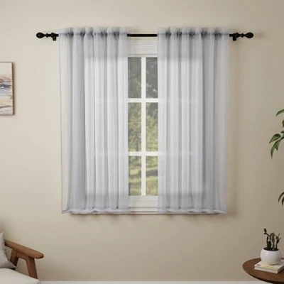 Image of Pacok Silver Voile Curtains, 54 Drop 2 Panels Net Curtain for Windows, Rod Pocket Sheer Panel Curtains Living Room Kitcken Bedroom W56xL54 Inch(Silver, 142 x 137cm)