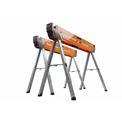 Image of Bora PORTAMATE Speedhorse Twin Pack, 30x Faster Instant Set Up, Non Sequential Leg Folding, 1633kg Capacity Per Pair, Metal Top for 2x4, Heavy Duty Pro Bench Saw Horse with Folding Legs, PM 4500T