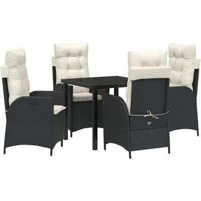 Image of vidaXL 5 Piece Garden Dining Set with Cushions Black Poly Rattan