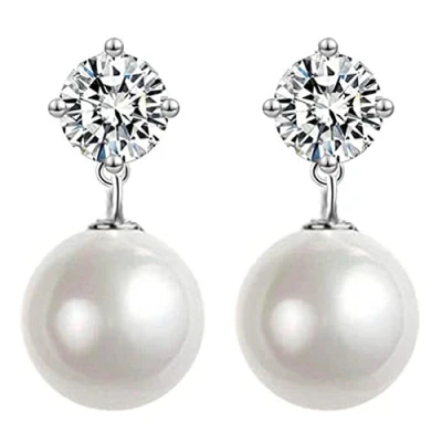 Image of EVELYN 925 Sterling Silver Pearl Earrings for Women, With Austrian Crystals Diamond Stud Drop Earrings, Fine Jewelry Gifts Women