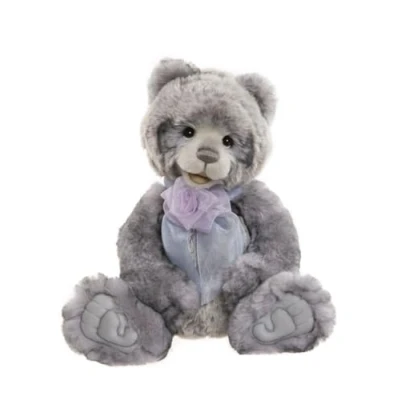 Image of Charlie Bears Siesta 2023 Light Grey Teddy Bear with Bow Collectable Toy Plush Fully Jointed Handmade