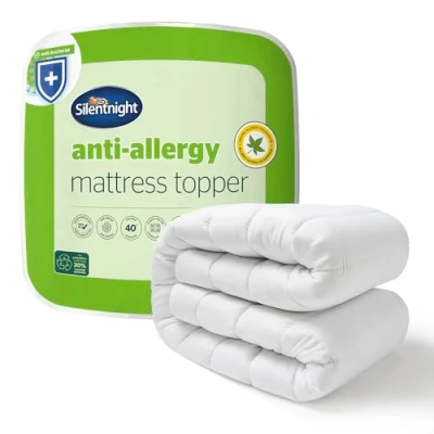 Image of Silentnight Anti Allergy Single Mattress Topper Thick Deep Pad Protecting Against Allergies and Dust Mites Hypoallergenic Machine Washable Bed,White
