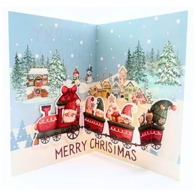 Image of Second Ave Train 3D Pop Up Christmas Card Friends Family Xmas Holiday Festive Greetings