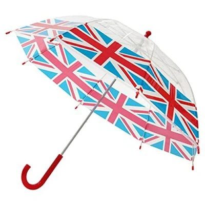 Image of KAV Kids Transparent School Umbrella Boys and Girls Sweet, Beautiful, Lightweight Design Dome Parasol for Your Child (Poe Union Jack)