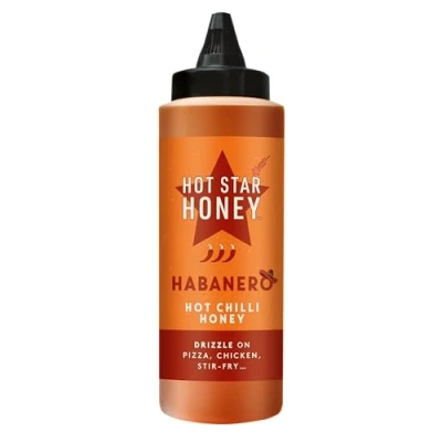 Image of HOT Star HONEY Habanero CHILLI SWEET SAUCE WITH PEPPERS DRIZZLE ON PIZZA, CHICKEN AND STIR FRY 325g