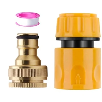 Image of Outdoor Tap Connector Kit &amp; Hose Connector,Garden Pipe Connectors and Fittings End Quick Connector,Brass 1/2 Inch &amp;3/4 Size 2 in 1