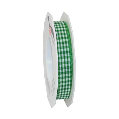 Image of Präsent Vichy Wired Ribbon Green White 15 mm Width, 20 m Length