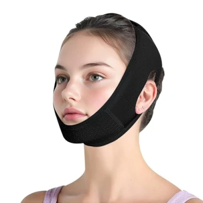 Image of V Line Lifting Mask, Reusable Double Chin Reducer, Face Slimming &amp; Jawline Sculpting, Anti Aging Strap for Firm Lifted Skin, Comfortable Adjustable Design, Women Men（Black）