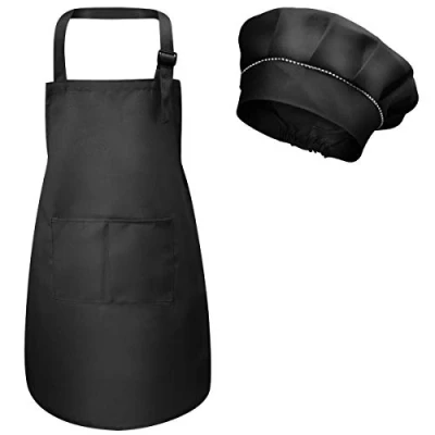 Image of Kids Apron and Chef Hat Set, Adjustable Children Chefs with Pockets for Boys Girls, Toddler Kitchen Garden Bib Aprons Cooking Baking Painting Crafting Wear (M 3 6 Age) (Black)