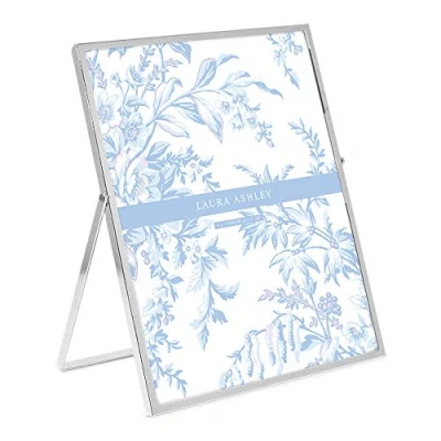 Image of Laura Ashley 8x10 Silver Flat Metal Picture Frame (Vertical) with Pull Out Easel Stand, Made for Tabletop, Counterspace, Shelf and Desk