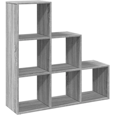 Image of vidaXL 3 Tier Room Divider Bookcase Grey Sonoma Engineered Wood Bookshelf for Living Room/Study 99 x 29 cm 6 Cubes