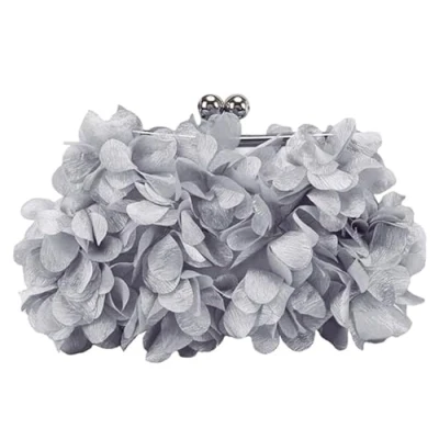 Image of Fioeyr Women&#039;s Satin Flowers Evening Clutch Elegant Party Prom Wedding Handbag Purse Chain Crossbody Shoulder Bag