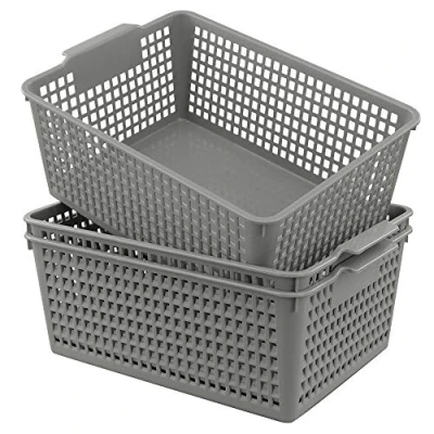 Image of Bblina 3 pack Grey Plastic Kitchen Cupboard Storage Baskets, Boxes Without Lid
