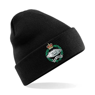Image of PSave Royal Tank Regiment Insignia Mens Premium Embroidered Beanie Hat, Bob Hat British Army Military (Black)