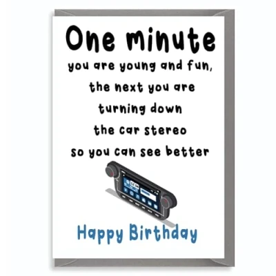 Image of Funny Birthday Cards for Women Men Car Stereo Rude Her Him Mum Dad Brother Sister Friend Colleague, Joke Humour Banter Bday Greeting Card C832