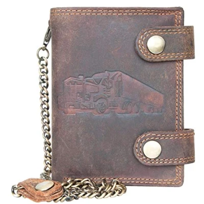 Image of FLW Wild Genuine Leather Trucker&#039;s Wallet with RFID (Data Protection), Two Buckles and a Metal Chain