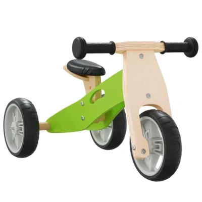 Image of vidaXL Balance Bike for Children Green/Black, Convertible 2 in 1 Trike/Bicycle, Adjustable Seat/Handlebar, PU/EVA