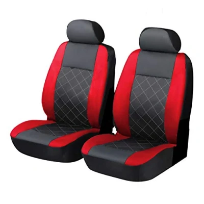Image of Carseatcover UK Front Pair of RED/BLACK KNIGHTSBRIDGE LEATHER LOOK Car Seat Covers