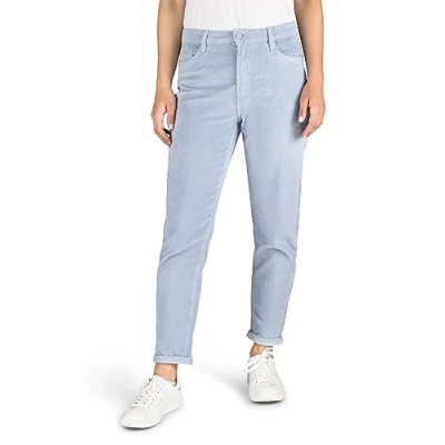 Image of DENIMFY Corduroy Trousers Women&#039;s Mom Fit High Waist Straight Leg Stretch DFLisa Cord Zip Pockets Plain Grey Rose Blue Beige Green S M L XL, Vintage Jeans (59205),