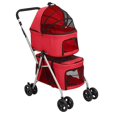 Image of vidaXL 2 Layers Folding Dog Stroller Red 83x48x97 cm Oxford Fabric