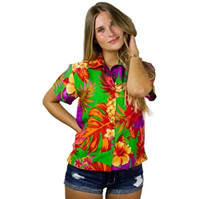 Image of King Kameha Funky Hawaiian Blouse Shirt, Shortsleeve, Pineapple, Green, XXL