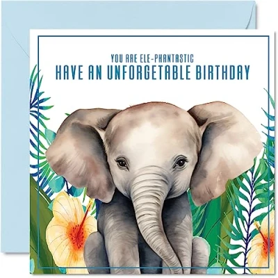 Image of Elephant Birthday Cards for Men &amp; Women Ele phantastic Animal 145mm x Greeting Cards, Card Mum Dad Sister Brother Daughter Uncle Auntie Bestie Work Colleague Friend Funny bday