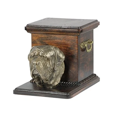 Image of Art Dog Handmade Custom Memorial Urn Cold Cast Bronze Head on Birch Base Long Lasting Personalized Cremation Box 19cmx31cmx22cm English Mastiff