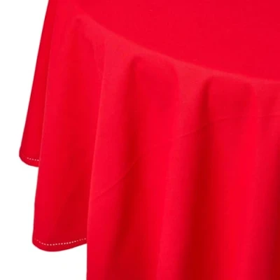 Image of HOMESCAPES Red Cotton Round Tablecloth 6 to 8 seater Large Circular 178 cm (70 Inches) Washable Hand Woven 100% Plain with Decorative Ladder Stitch Edge