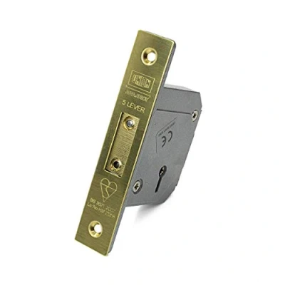 Image of Union/Chubb 3G114E 5 Lever Deadlock BS3621:2007 80mm Case Polished Brass Finish Heavy Duty Supplied with 3 Extra Keys Free of Charge Worth Over £14.40